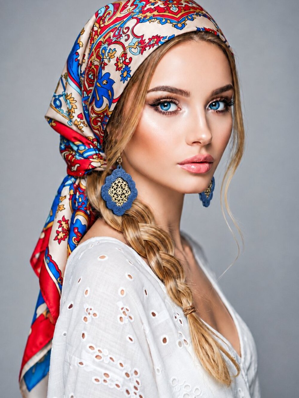 Moroccan Blue Mandala Earrings Textured Faux Leather Gold Filigree Statement